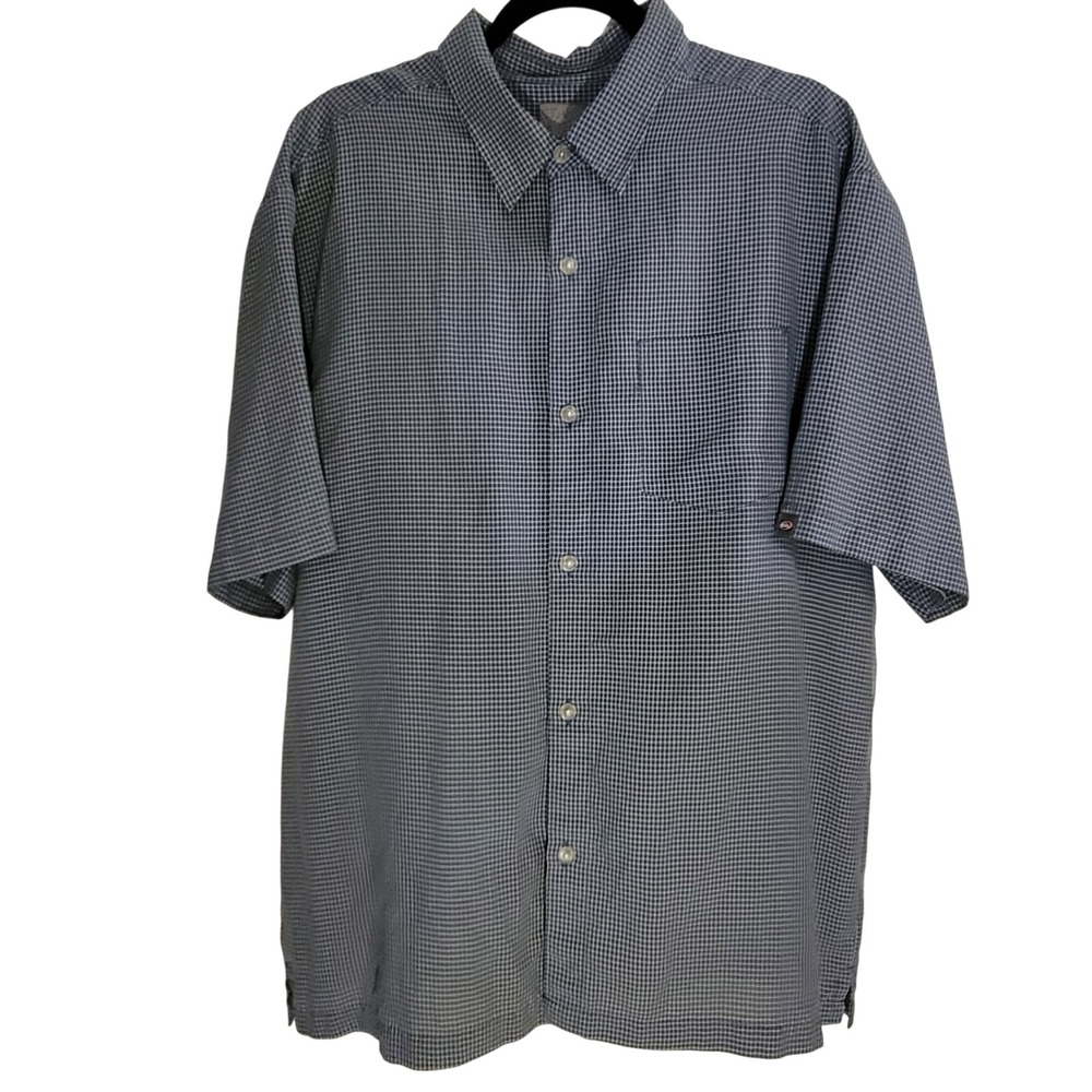 Y2K Quiksilver Button Down Shirt Mens L Blue Micro-Check Short Sleeve Surf Skate